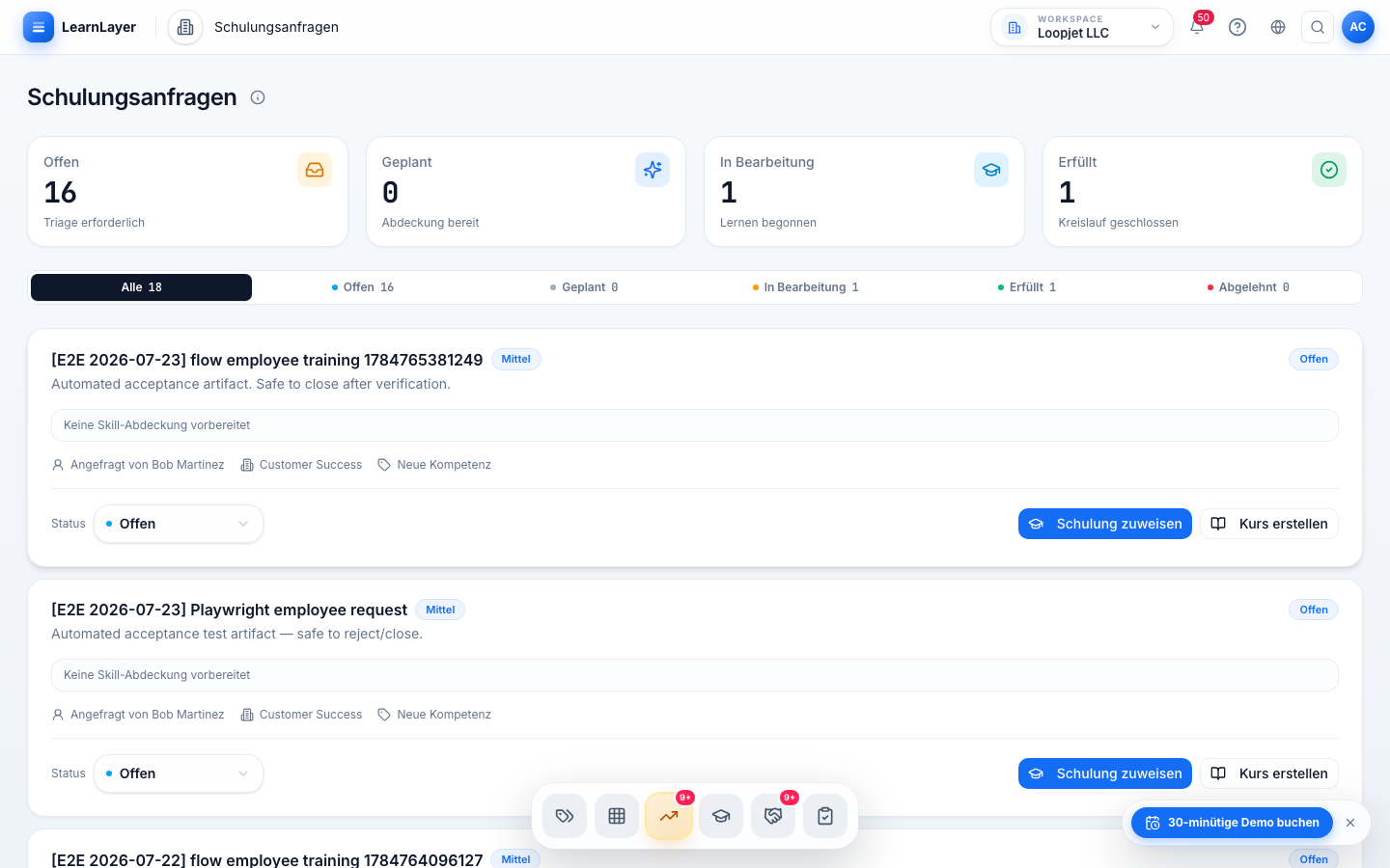 LearnLayer Dashboard zur Personalplanung