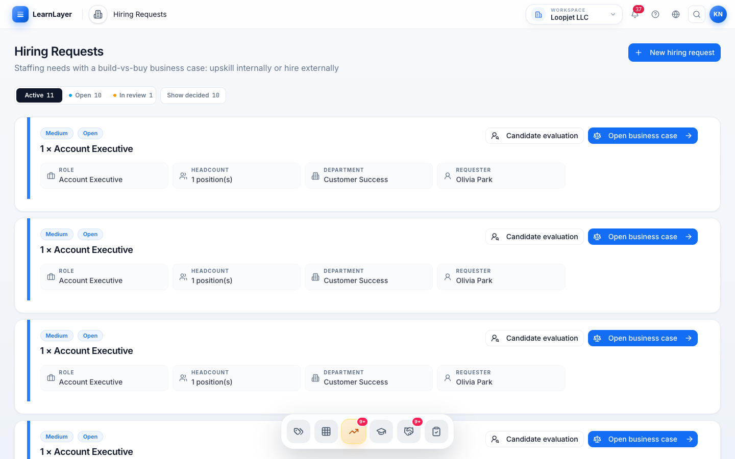 LearnLayer workforce planning and hiring request