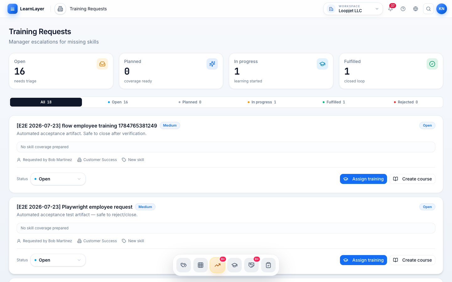 LearnLayer workforce planning dashboard